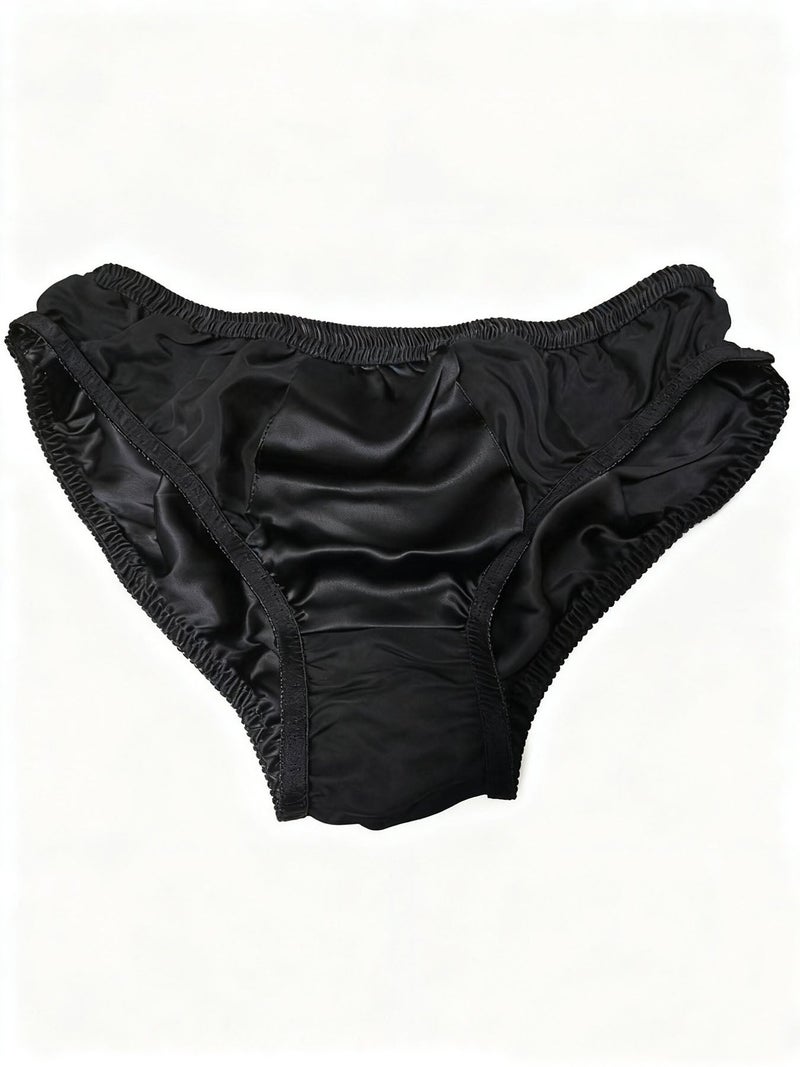 Men natural mulberry silk plain crepe satin briefs-black,silk underwear with double layered crotch - Image 3